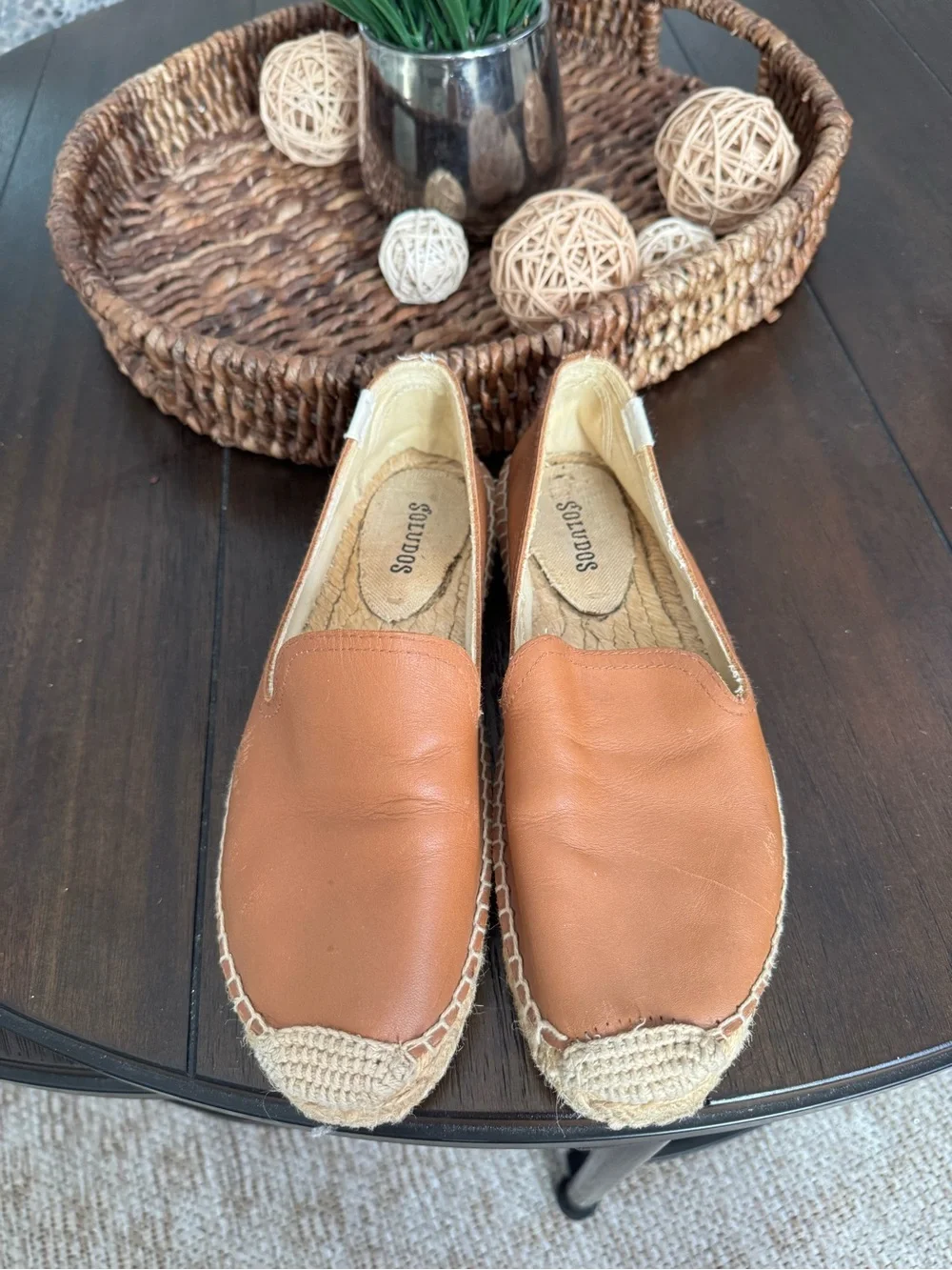 Soludos Tan Leather Espadrille Slip-Ons